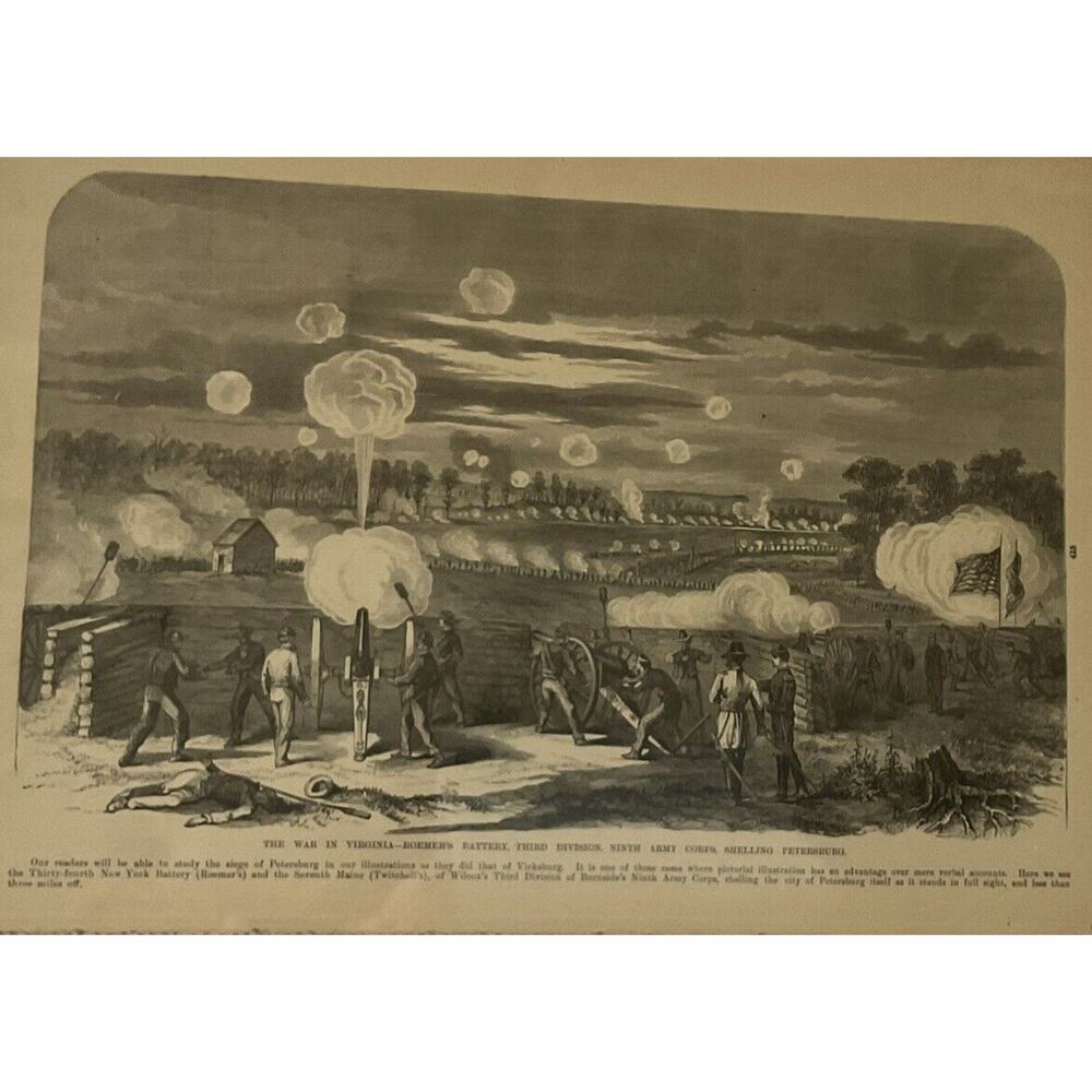 Rare Antique 1800s Military Civil War Virginia Harper’s Pictorial Roemer Battery